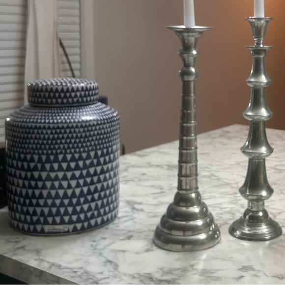 Pier1  Silver Pedestal Candlestick Set of 2 - Picture 2 of 6